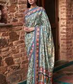 Blue Digital Print Soft Silk Blend Saree With Blouse