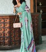 Light Green Digital Print Soft Silk Blend Saree With Blouse