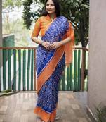 Multicolor Digital Print Soft Linen Ikkat Saree With Blouse