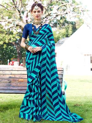 Sitanjali fancy blue georgette saree with unstiched blouse 1