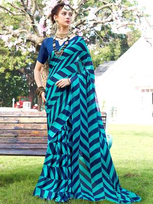 Sitanjali fancy blue georgette saree with unstiched blouse 2