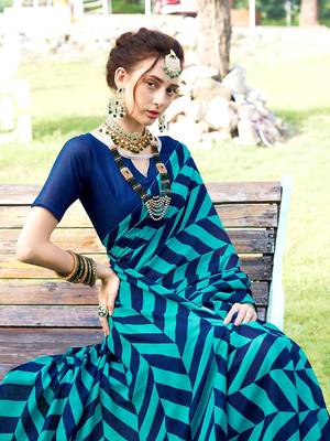 Sitanjali fancy blue georgette saree with unstiched blouse 4