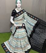 White Digital Print Soft Linen Ikkat Saree With Blouse