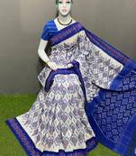 Royal Blue Digital Print Soft Linen Ikkat Saree With Blouse