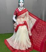 White Digital Print Soft Linen Ikkat Saree With Blouse