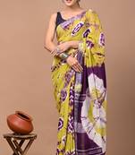 Multicolor Digital Print Soft Linen Shibori Saree With Blouse