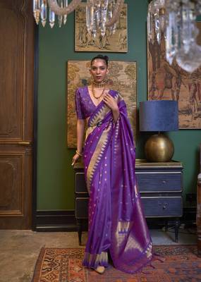 Rajtex Purple Woven Zari Silk Saree With Blouse 1