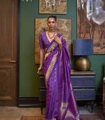Rajtex Purple Woven Zari Silk Saree With Blouse