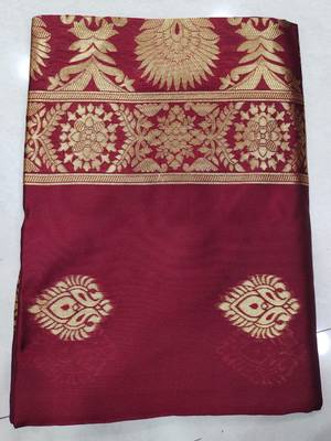 MAROON WOVEN Faux Kanjivaram SILK SAREE WITH BLOUSE PIECE 6