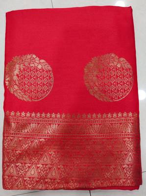 RED WOVEN Faux  Faux Kanjivaram SILK SAREE WITH BLOUSE PIECE 6