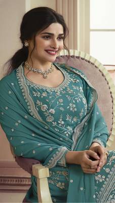 Sky embroidered chinon palazzo salwar suit 2