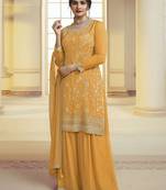 Yellow embroidered chinon semi stitched palazzo salwar suit