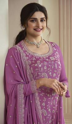 Purple embroidered chinon palazzo salwar suit 2