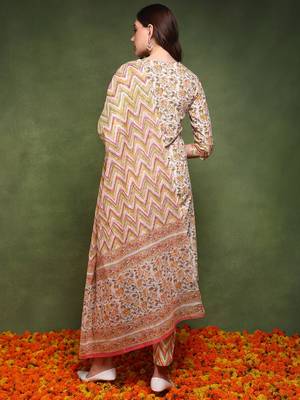 women white and yellow pure cotton floral printed straight kurta trouser with dupatta 4