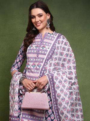 women multi pure cotton ethnic motifs printed straight kurta trouser with dupatta 2