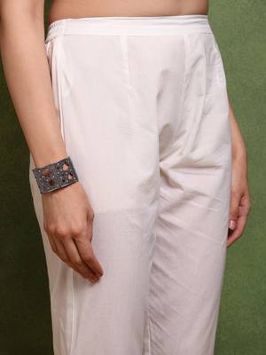 women multi pure cotton ethnic motifs printed straight kurta trouser with dupatta 5