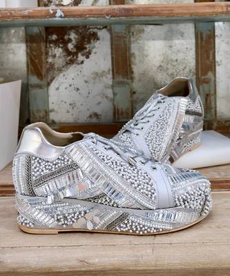 Poppy- silver-grey bridal sneaker platform wedges 1