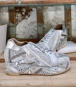Poppy- silver-grey bridal sneaker platform wedges