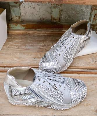 Poppy- silver-grey bridal sneaker platform wedges 2
