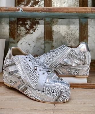 Poppy- silver-grey bridal sneaker platform wedges 3