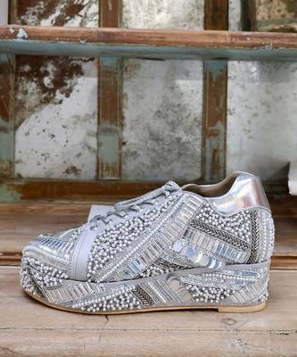 Poppy- silver-grey bridal sneaker platform wedges 4