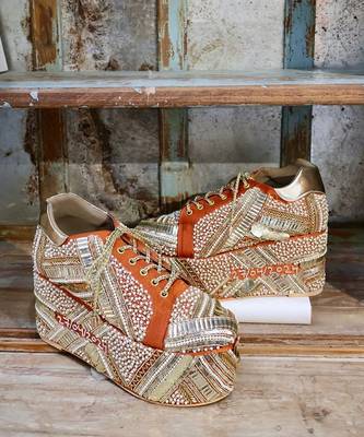 Poppy- orange bridal sneaker platform wedges 1
