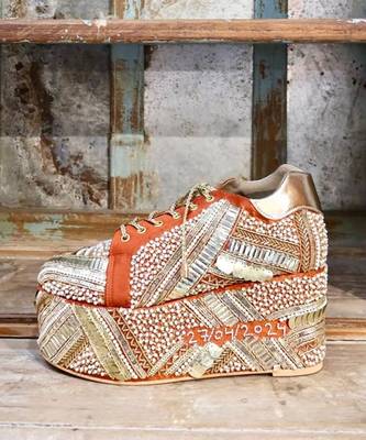 Poppy- orange bridal sneaker platform wedges 2