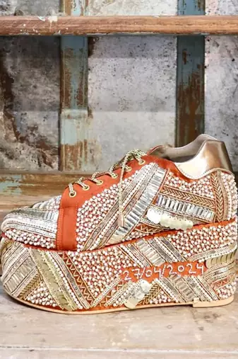 Poppy- orange bridal sneaker platform wedges