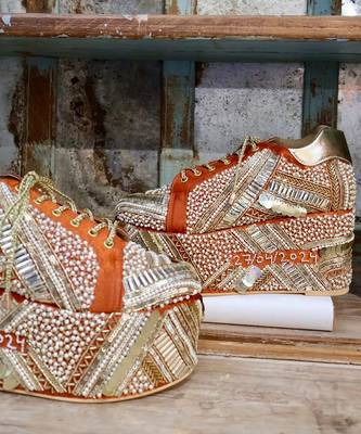 Poppy- orange bridal sneaker platform wedges 3