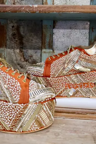 Poppy- orange bridal sneaker platform wedges