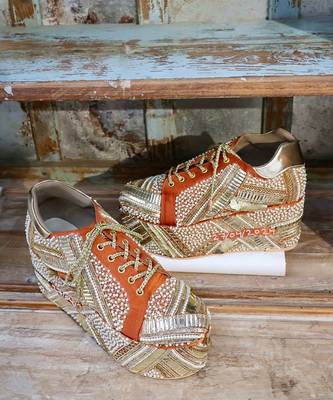 Poppy- orange bridal sneaker platform wedges 4