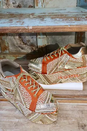 Poppy- orange bridal sneaker platform wedges