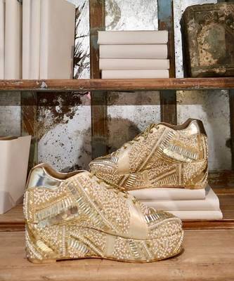 Poppy- gold bridal sneaker platform wedges 1