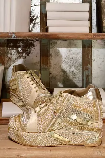 Poppy- gold bridal sneaker platform wedges