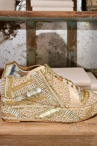 Poppy- gold bridal sneaker platform wedges