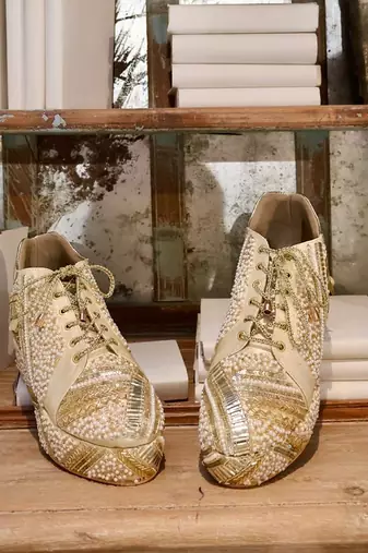 Poppy- gold bridal sneaker platform wedges