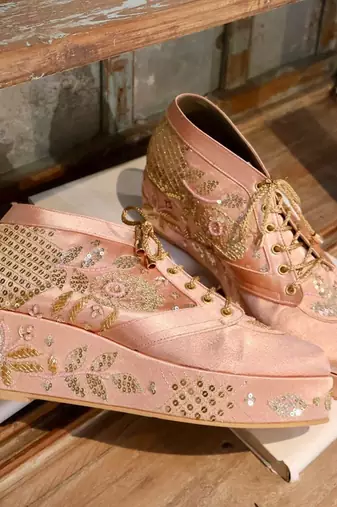 Pink platform sneaker wedges