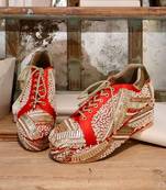 Poppy- red bridal sneaker platform wedges