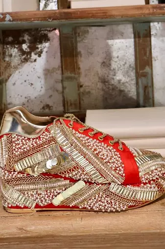 Poppy- red bridal sneaker platform wedges