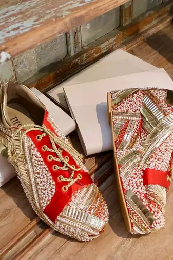Poppy- red bridal sneaker platform wedges