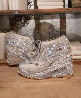 Poppy- silver embroidered sneaker wedges 1