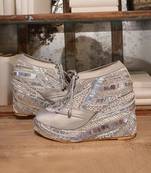 Poppy- silver embroidered sneaker wedges