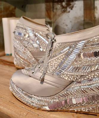 Poppy- silver embroidered sneaker wedges 2