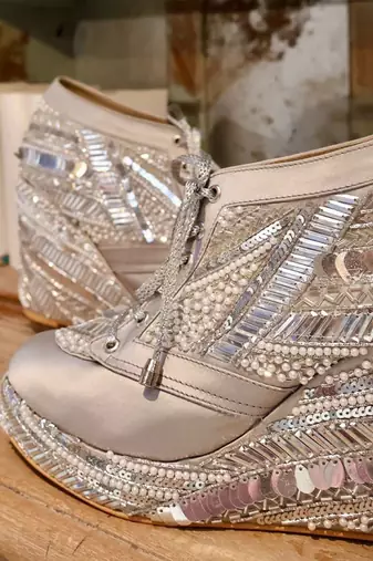 Poppy- silver embroidered sneaker wedges