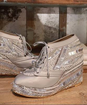 Poppy- silver embroidered sneaker wedges 3