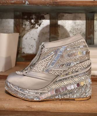 Poppy- silver embroidered sneaker wedges 4
