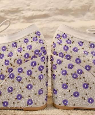 White with lavender flowers embroidered sneaker wedges 3
