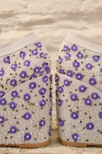 White with lavender flowers embroidered sneaker wedges