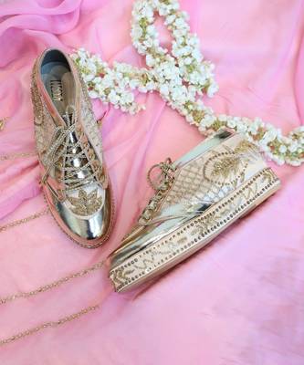 Gold bridal platform sneaker wedges - customized wedding shoes 1