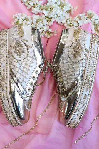 Gold bridal platform sneaker wedges - customized wedding shoes